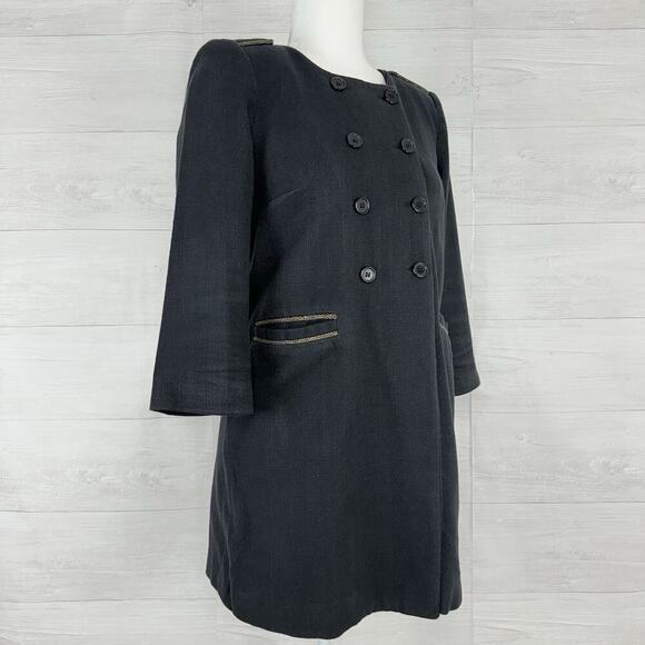 MAJE Double Breasted Coat Jacket Size 38 US M Military Black Preppy Academia - Picture 4 of 15
